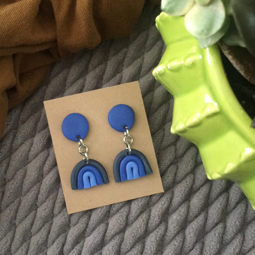 Blue Rainbow Clay Earrings